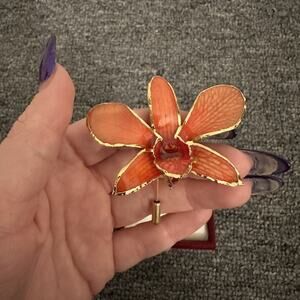 VTG REAL ORCHID STICK PIN SIAM LANNA NATIVE 24K GOLD PLATED THAILAND JEWELRY